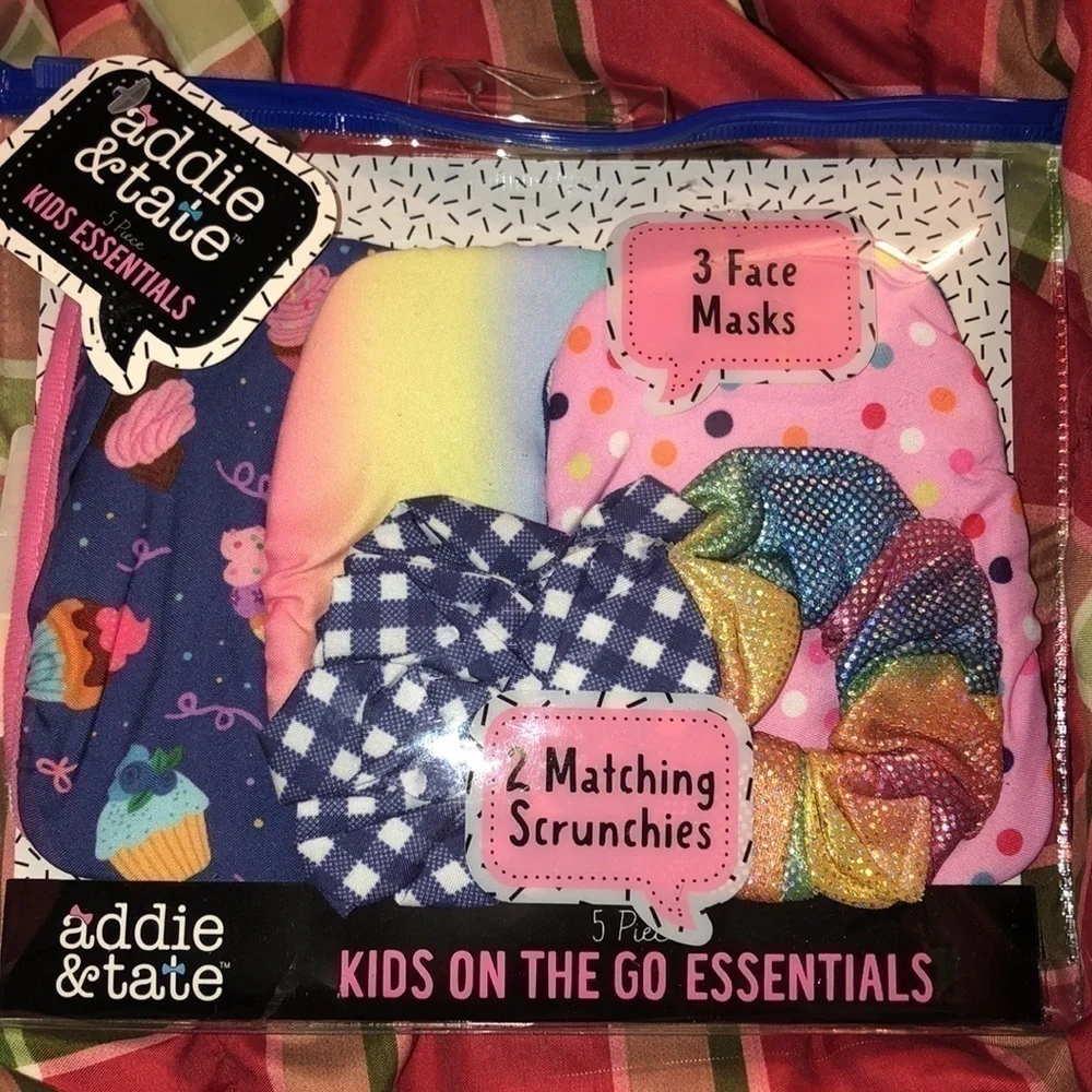 Addie & tate Washable Kids Face Mask and scrunchies with reusable pouch